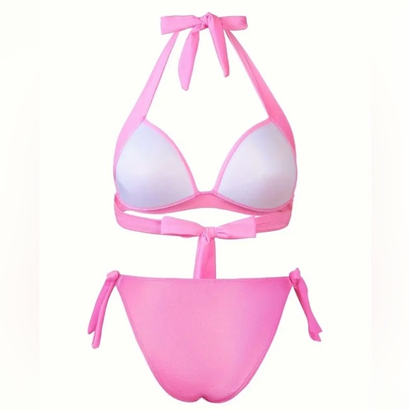 Pink Halter Push Up Tie Side Bikini Set - Picture 3 of 7